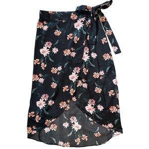Satin Look Floral Wrap Midi Skirt